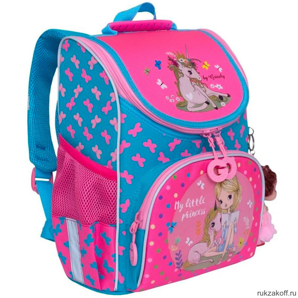 Рюкзак школьный с мешком Grizzly RA-973-2 голубой - жимолость