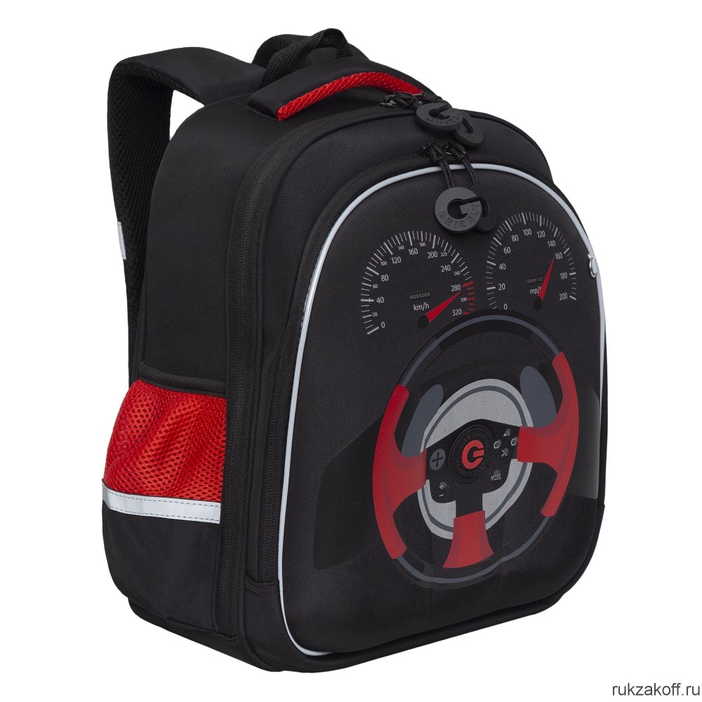 Рюкзак школьный GRIZZLY RAz-387-4 черный - красный