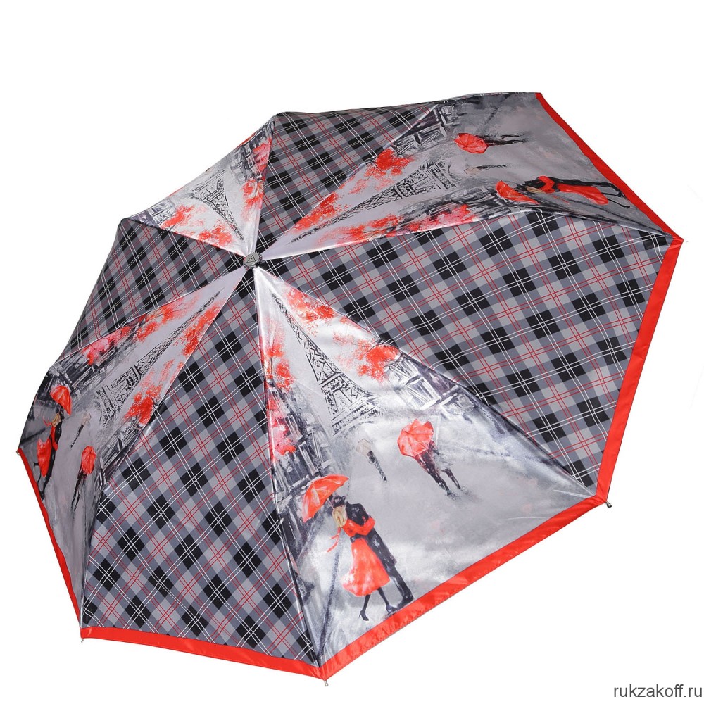 Женский зонт Fabretti L-20129-4 облегченный суперавтомат, 3 сложения,cатин красный