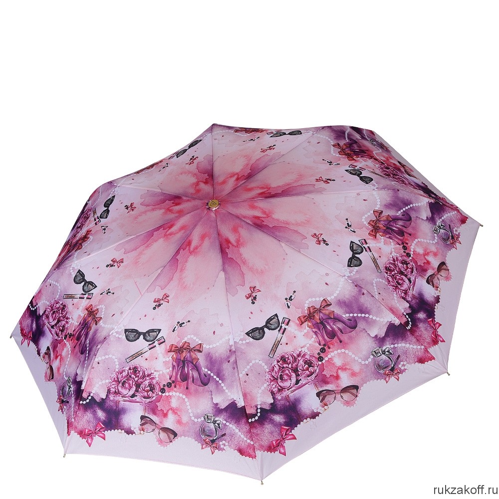 Женский зонт Fabretti L-18120-4 суперавтомат, 3 сложения, эпонж розовый