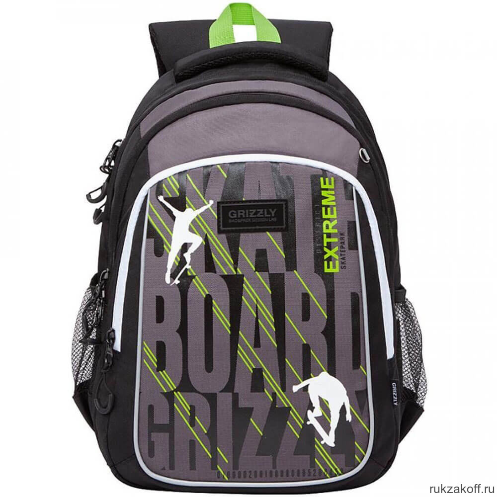 Рюкзак школьный Grizzly RB-152-2 черный - салатовый
