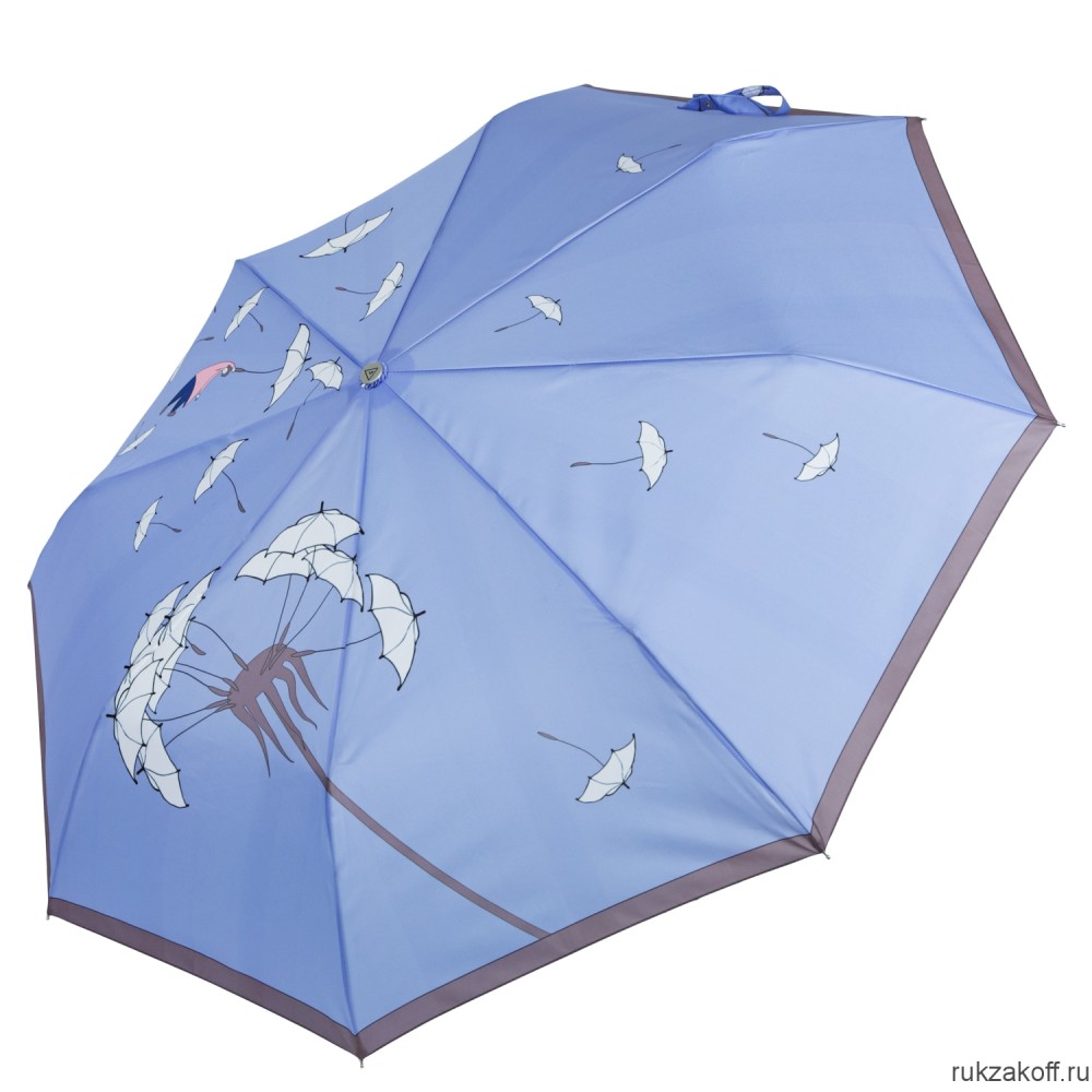 Женский зонт Fabretti UFLR0011-9 облегченный автомат,3 сложения, эпонж голубой
