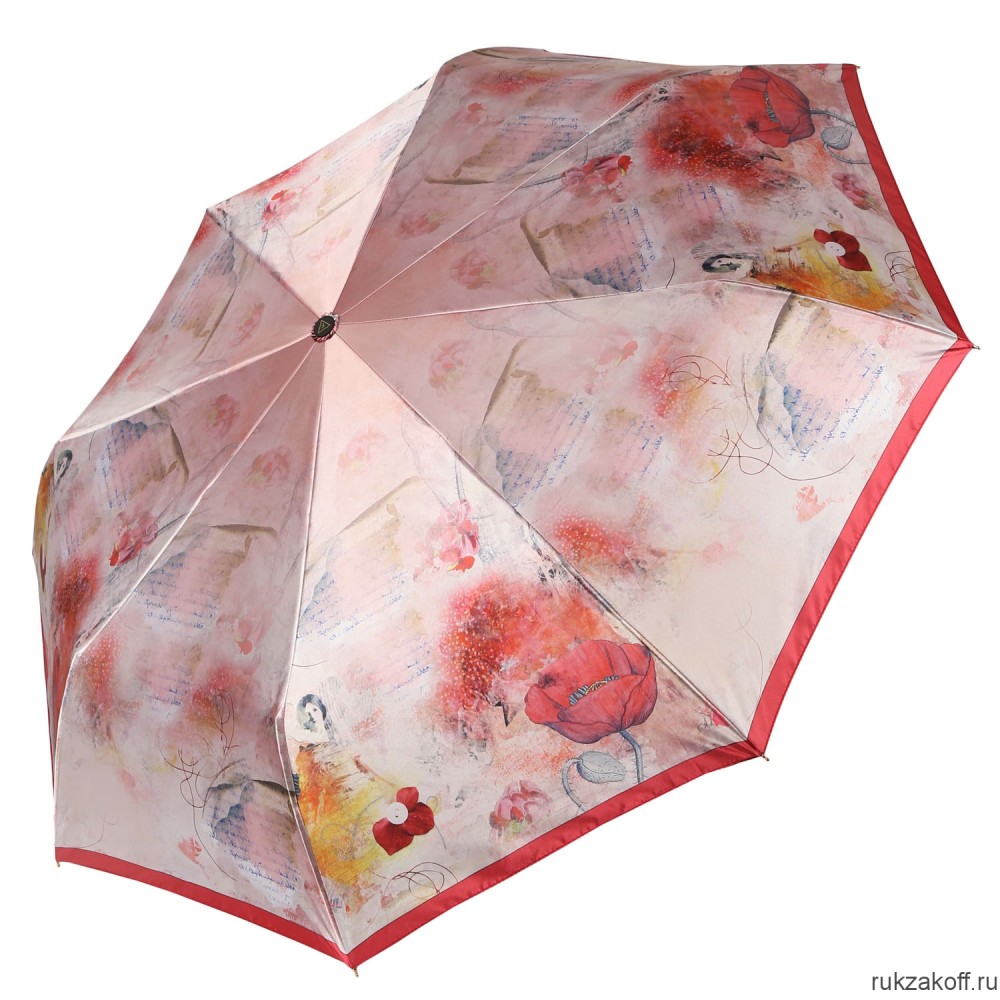 Женский зонт Fabretti UFS0048-4 автомат, 3 сложения, сатин красный