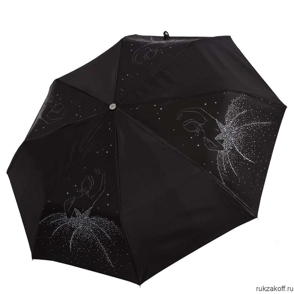 Женский зонт Fabretti UFLS0001-30 облегченный автомат, 3 сложения, сатин черно-белый