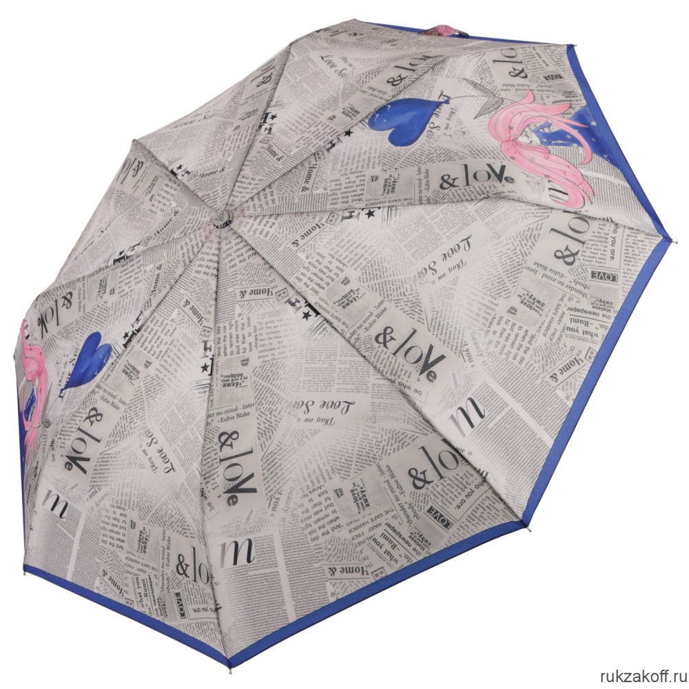 Женский зонт Fabretti UFLR0004-8 облегченный автомат,3 сложения, эпонж синий