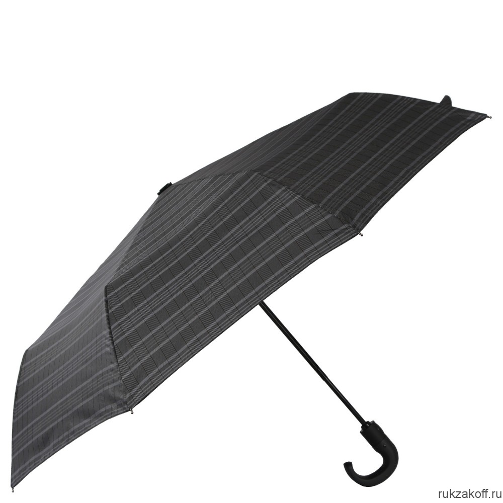 Мужской зонт Fabretti UGQ0004-3 автомат, 3 сложения, клетка, ручка крюк серый