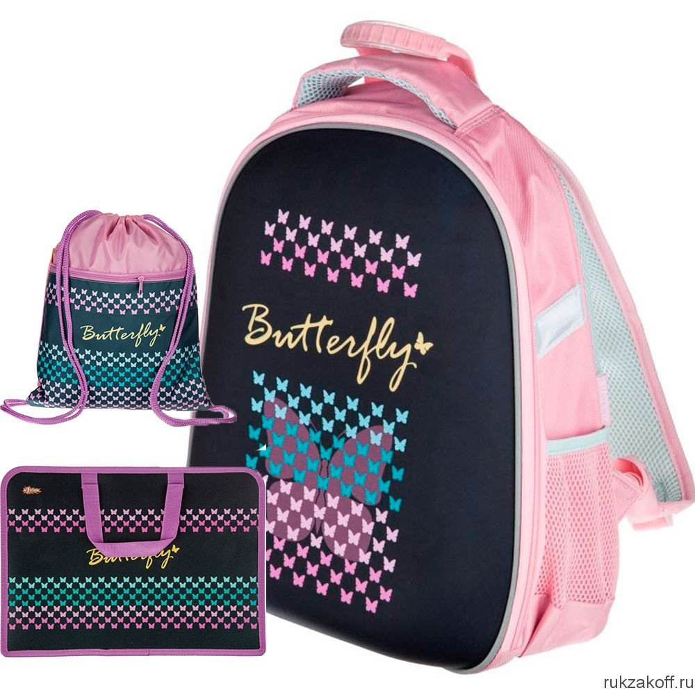 Комплект Ранец №1 School Easy Butterfly + мешок + папка А4