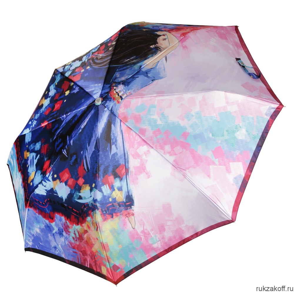 Женский зонт Fabretti UFLS0033-8 облегченный, автомат, 3 сложения, сатин синий
