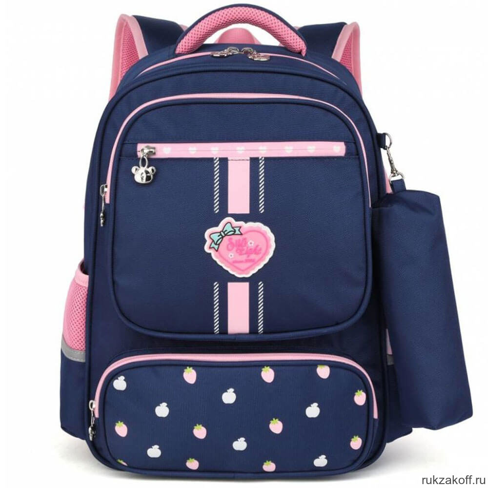 Рюкзак школьный в комплекте с пеналом Sun eight SE-2758 Тёмно-синий/Розовый
