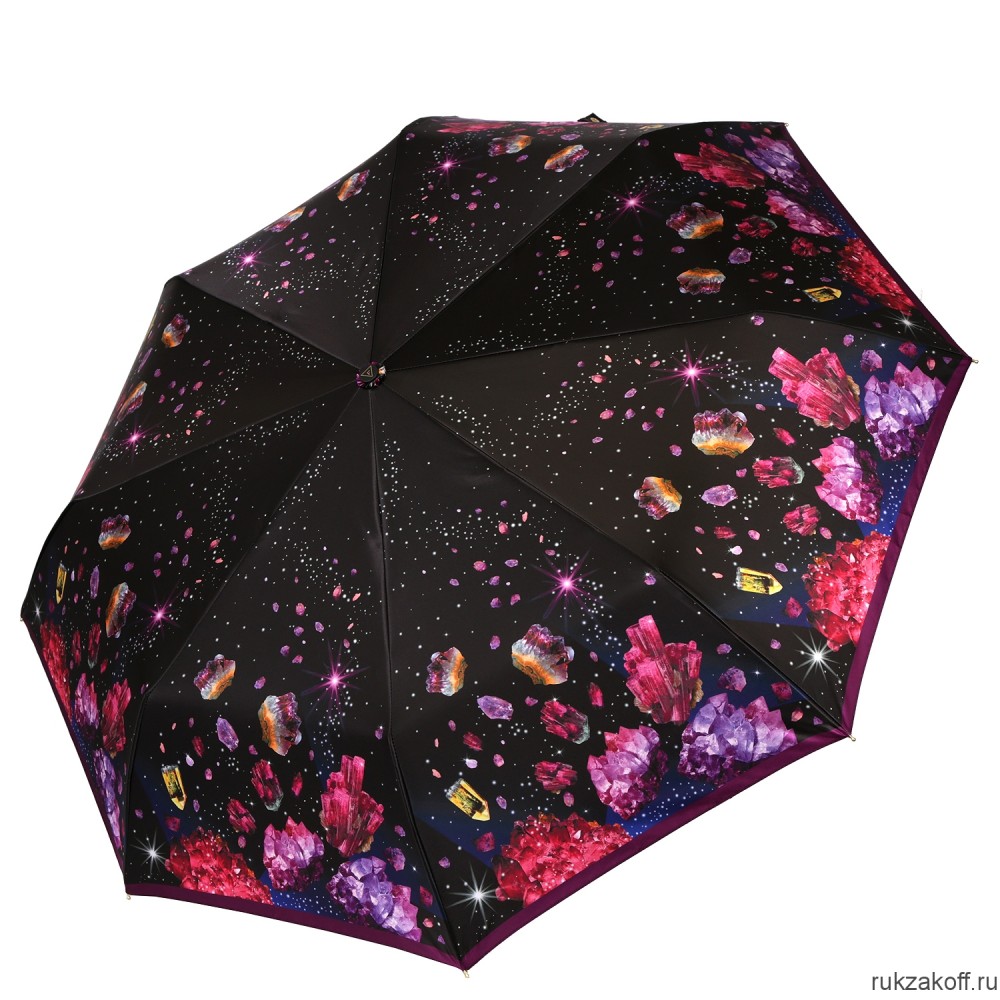 Женский зонт Fabretti S-20219-2 автомат, 3 сложения, сатин черный