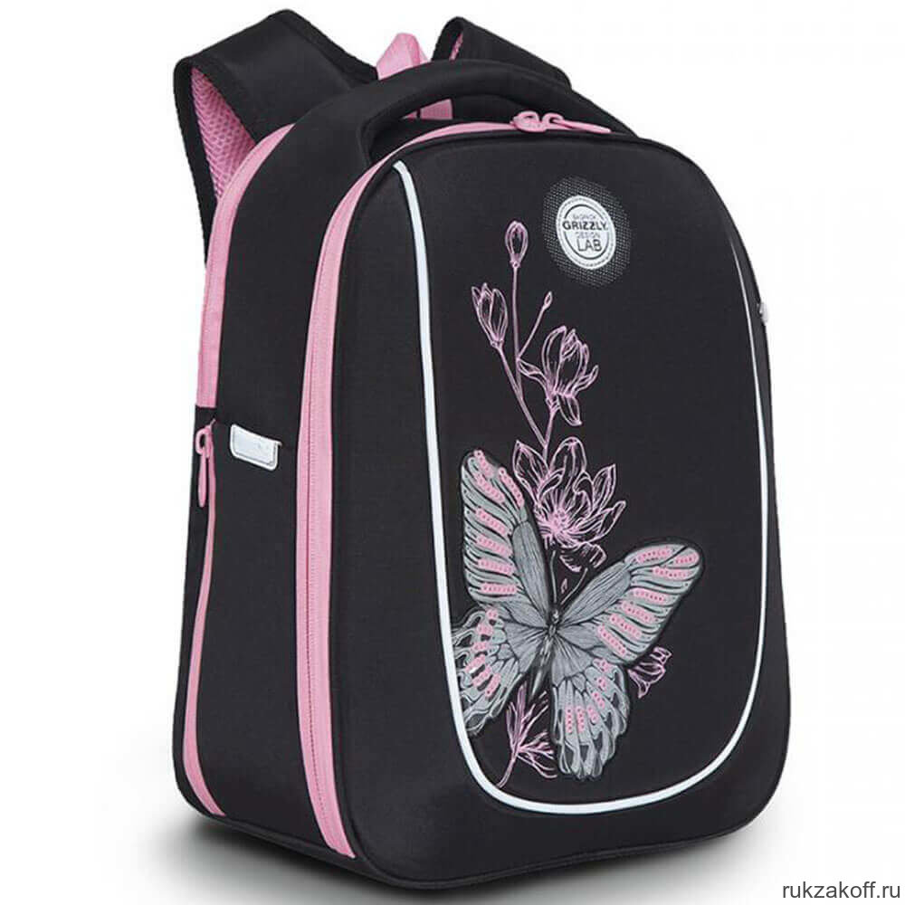 Рюкзак школьный Grizzly RAf-192-3 черный - розовый