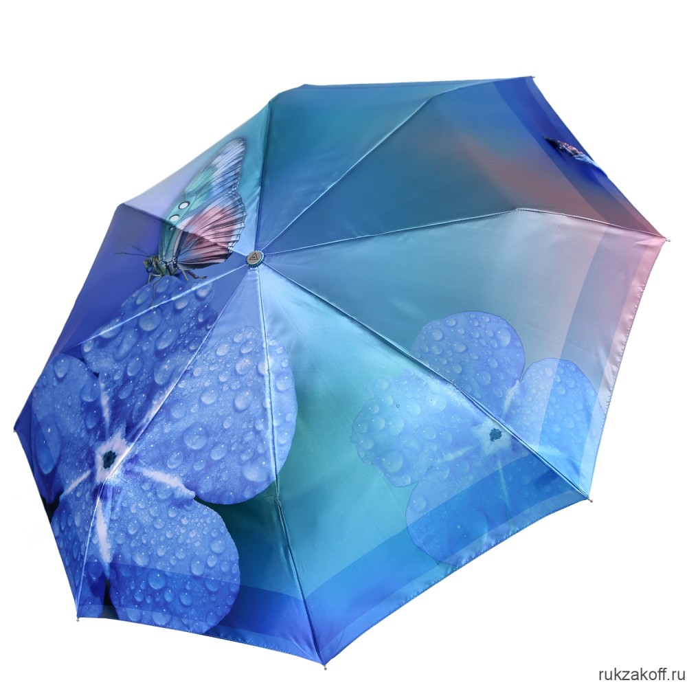 Женский зонт Fabretti L-20287-9 облегченный автомат, 3 сложения, сатин голубой