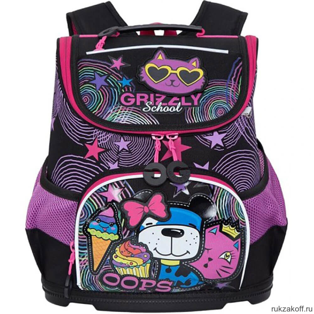 Рюкзак школьный Grizzly RAv-088-4 Чёрный/Жимолость