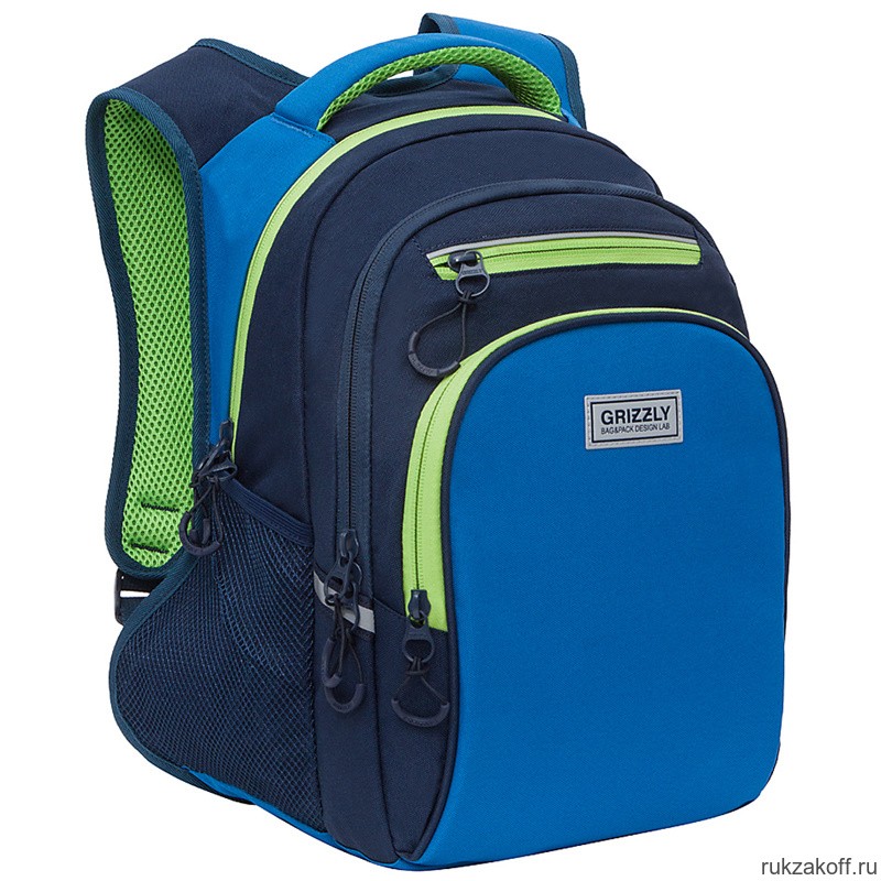 Рюкзак школьный Grizzly RB-150-4 синий-салатовый
