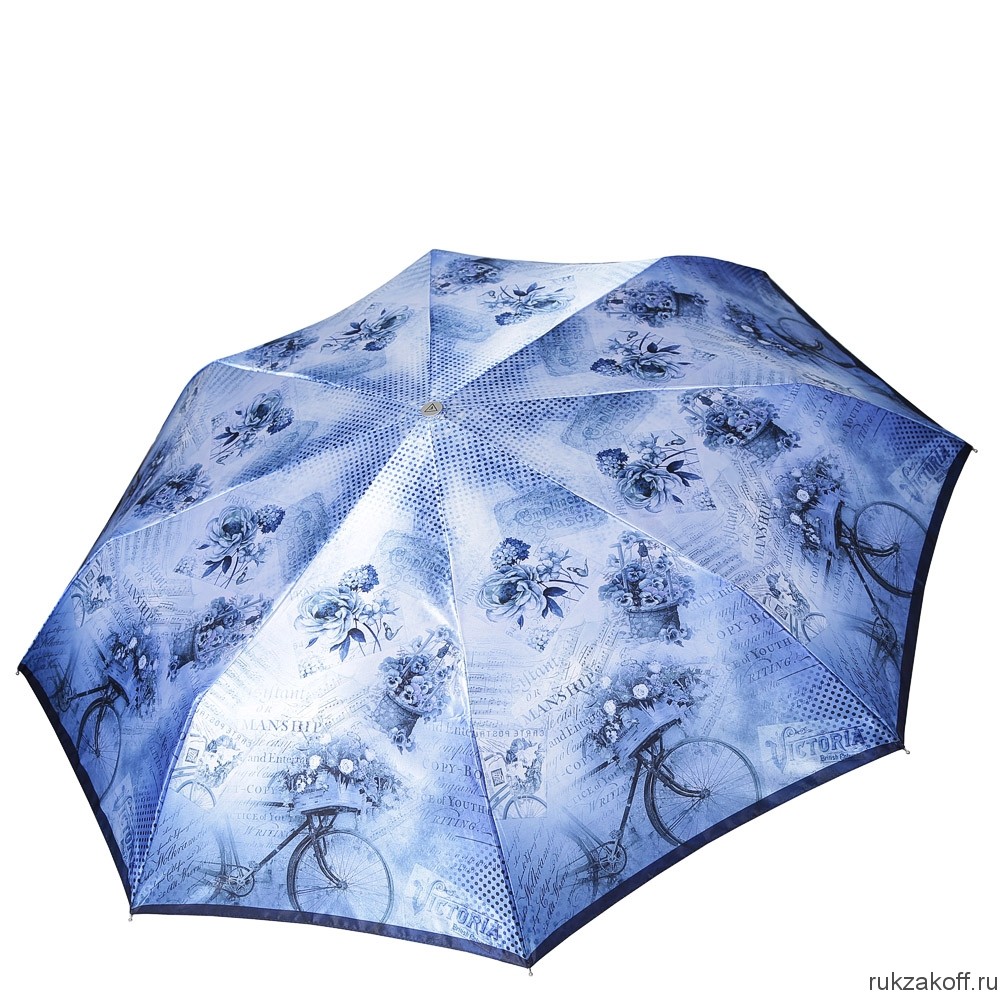 Женский зонт Fabretti L-18114-4 суперавтомат, 3 сложения, сатин сине-голубой