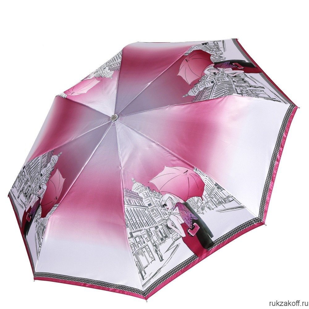 Женский зонт Fabretti L-20297-5 облегченный автомат, 3 сложения, сатин розовый