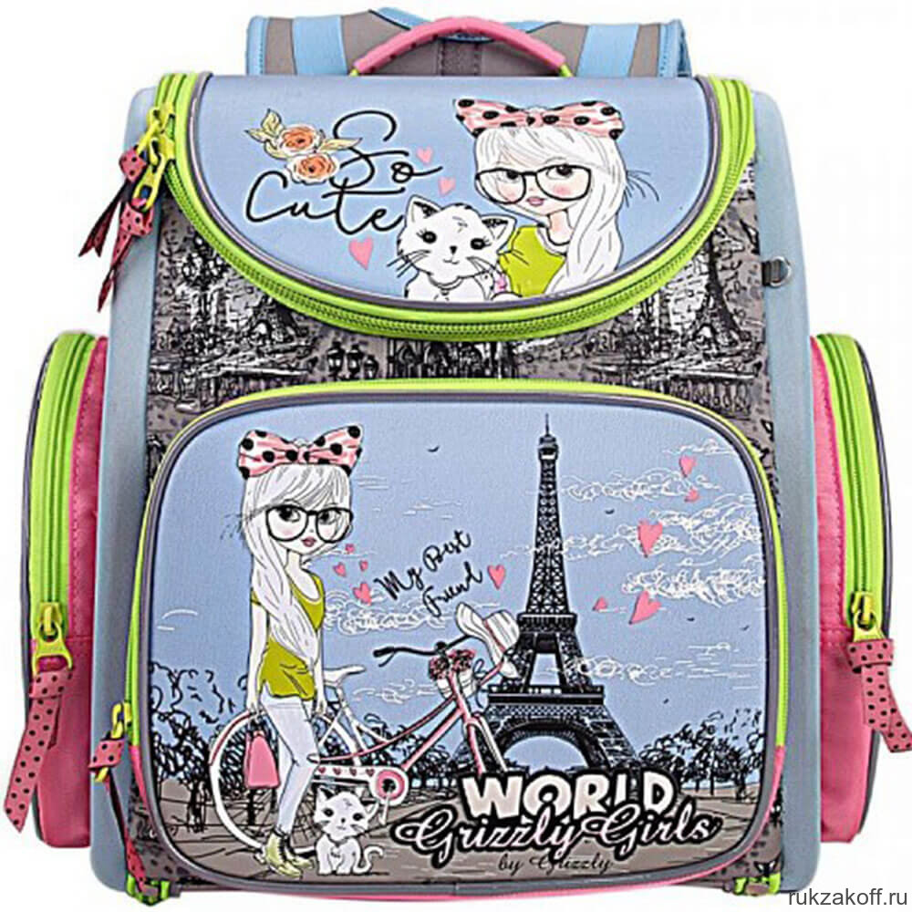 Рюкзак школьный Grizzly RAr-080-10 Голубой/Розовый/Серый