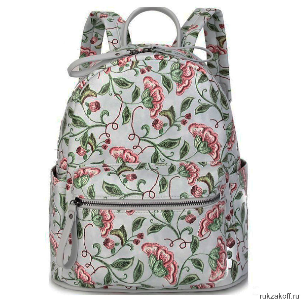 Женский кожаный рюкзак Orsoro d-460 цветы-вышивка
