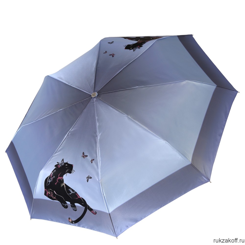 Женский зонт Fabretti L-20290-9 облегченный автомат, 3 сложения, сатин голубой